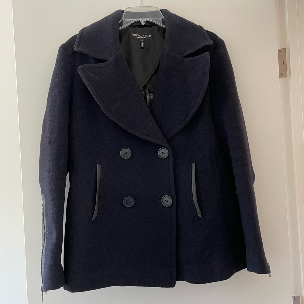 Intermix Women's Navy Wool Blend Peacoat